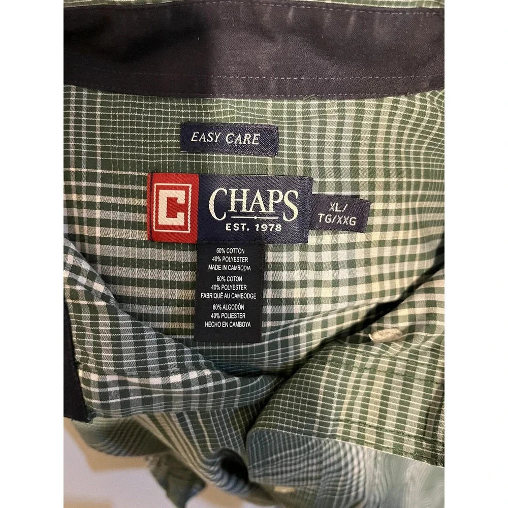 Chaps Men's‎ XL Green White Plaid Button Down Long Sleeve Easy Care Cotton Shirt